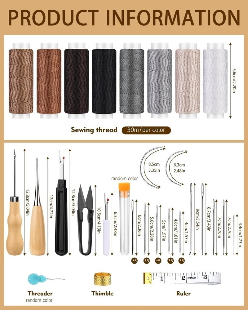 BAGERLA Upholstery Repair Kit, 50 Pcs Heavy Duty Sewing Kit with 8 Colors Thread 32 Pcs Upholstery Needles, Sewing Awls for Hand Stitching Car Sofa Shoe Backpack Craft DIY - Image 2